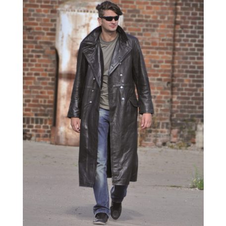 OFFICER BLACK LEATHER OVERCOAT